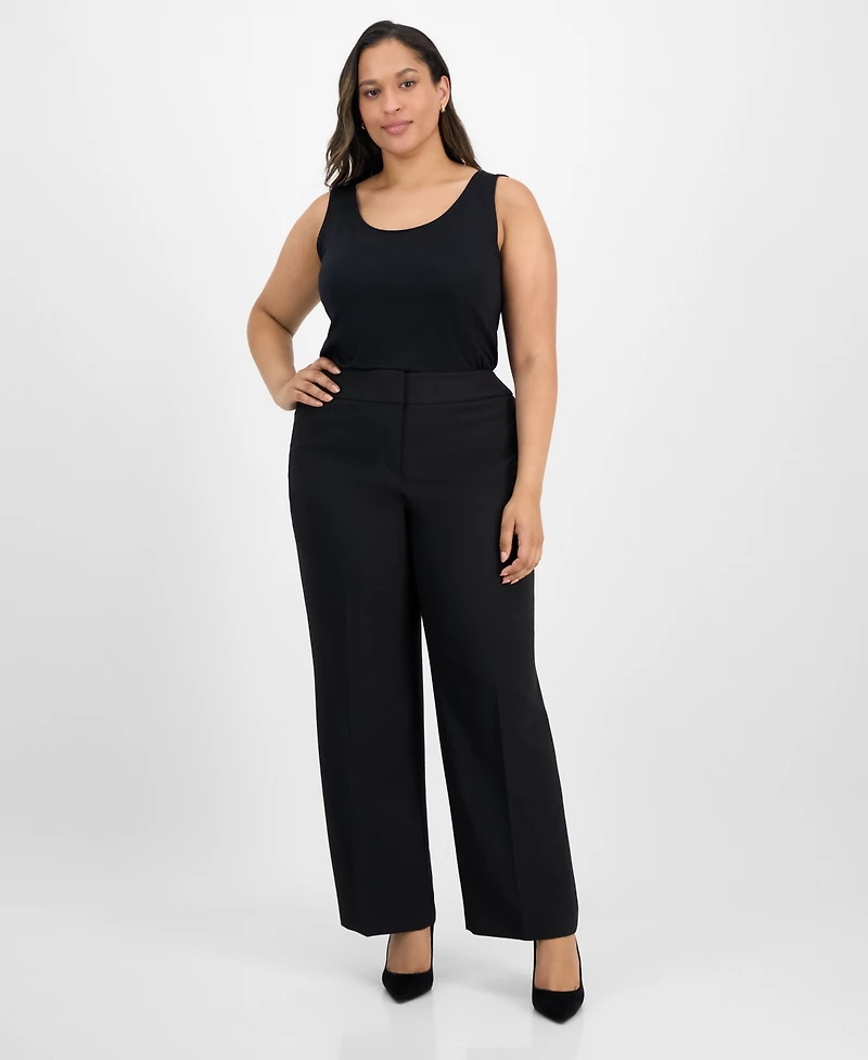Le Suit Plus Framed Plaid Belted Wide-Leg Pantsuit