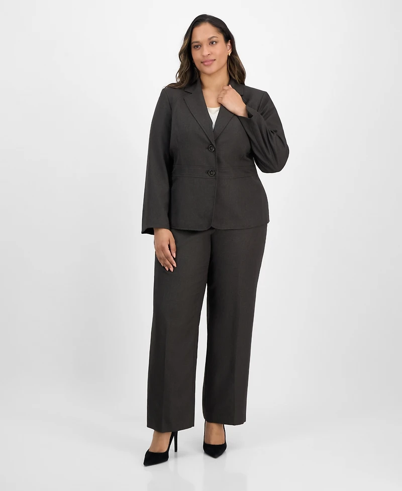 Le Suit Plus Notched Collar Wide-Leg Pantsuit Set
