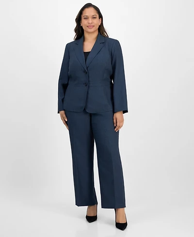 Le Suit Plus Size Notched Collar Wide-Leg Pantsuit Set