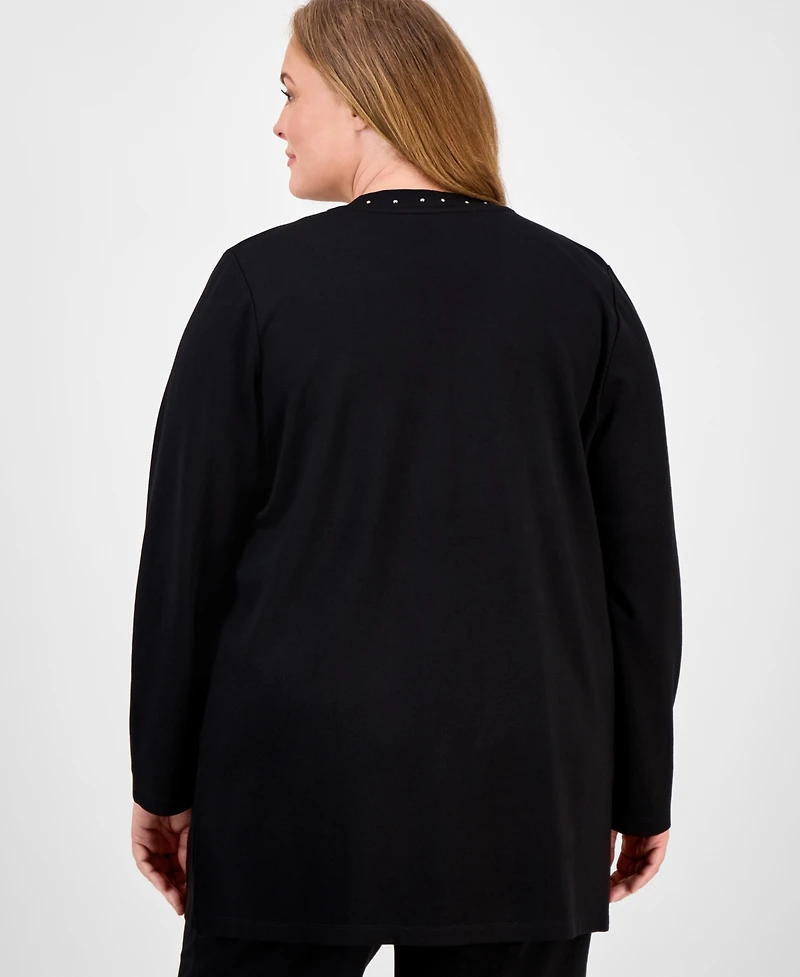 Anne Klein Plus Stud-Trim Open-Front Cardigan