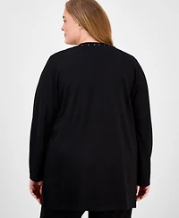 Anne Klein Plus Stud-Trim Open-Front Cardigan