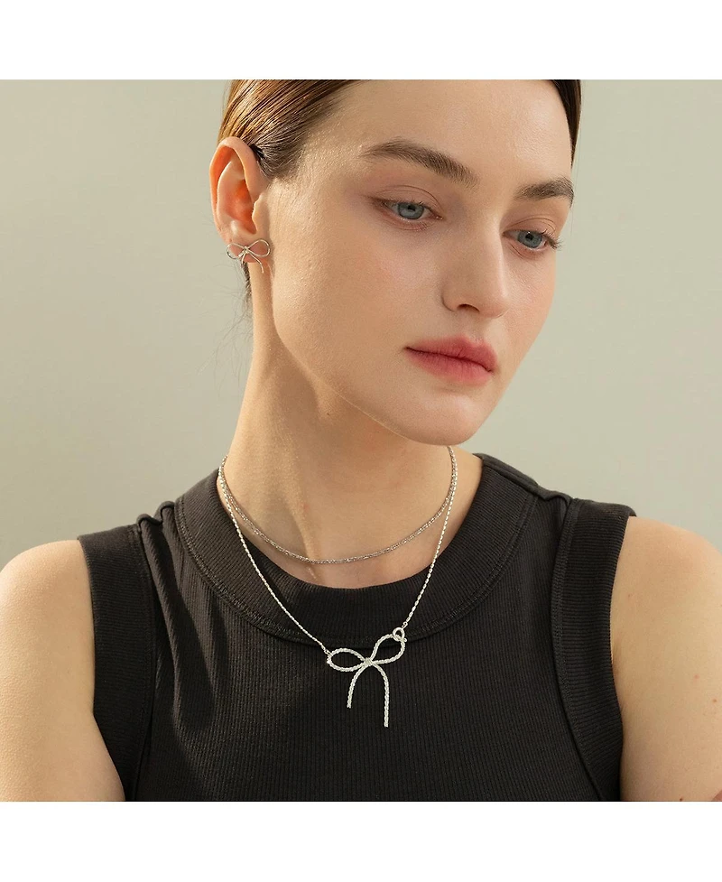 Sterling Silver 18k Gold Plated Colette Chic Ribbon Stud Earrings