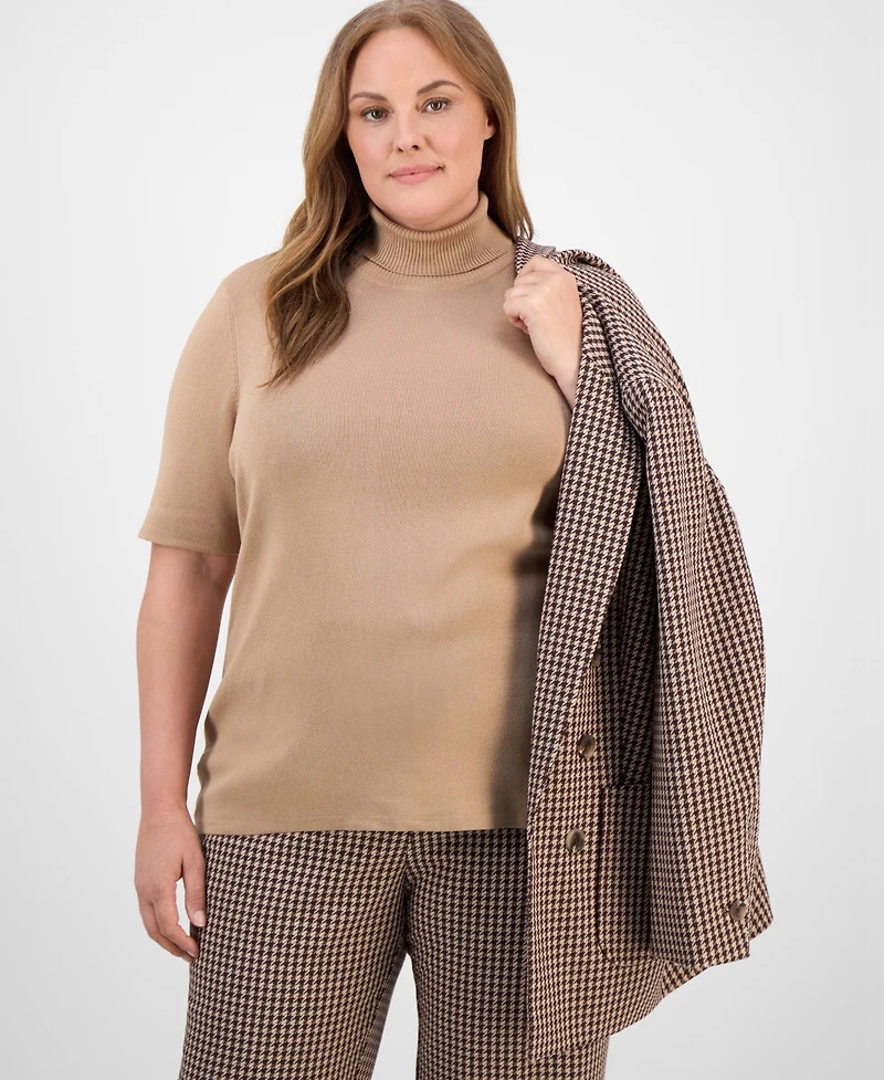 Anne Klein Plus Short-Sleeve Turtleneck Top