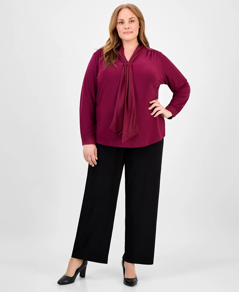 Anne Klein Plus Gathered V-Neck Top