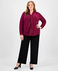 Anne Klein Plus Gathered V-Neck Top