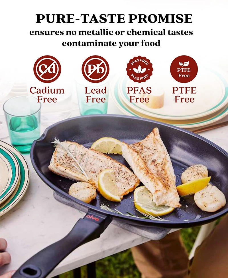 Alva Energy 13.4" Oval Nonstick Ceramic Fish Frying Pan – Non-Toxic, Pfas-Free, Whole Fish Ready