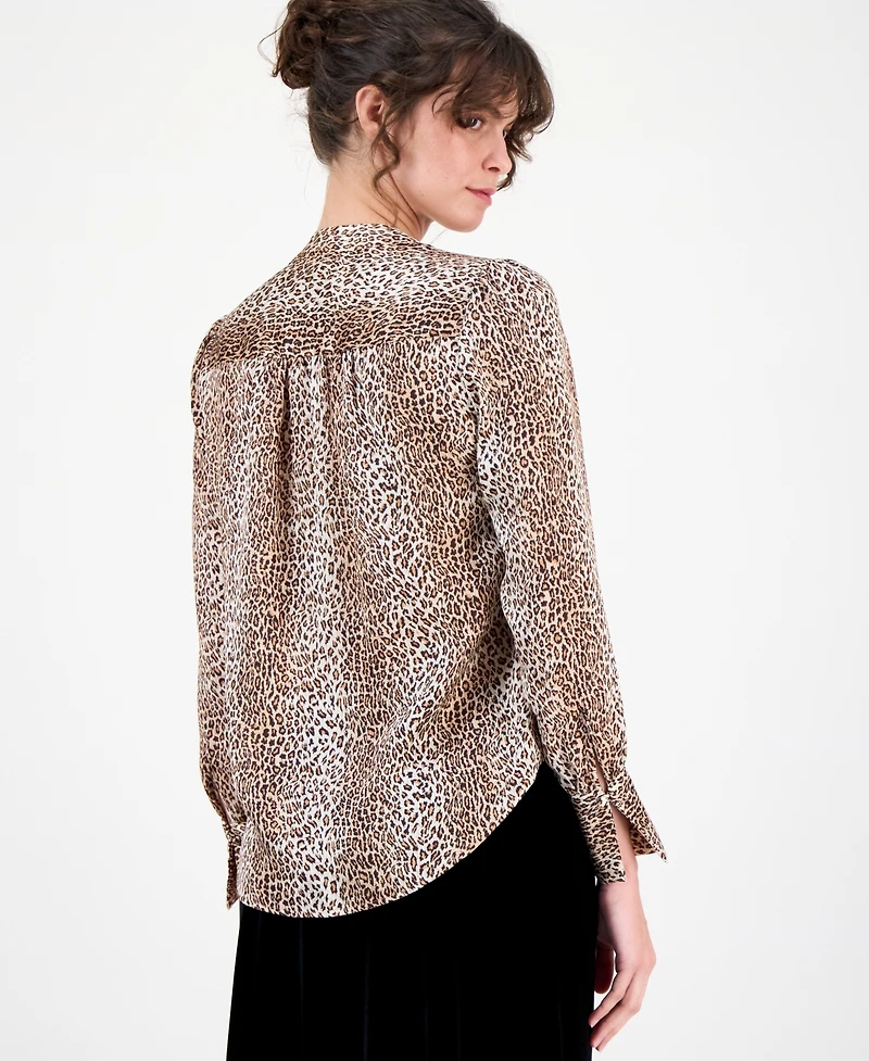 Anne Klein Women's Animal-Print Split-Neck Blouse