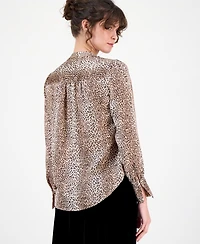 Anne Klein Women's Animal-Print Split-Neck Blouse