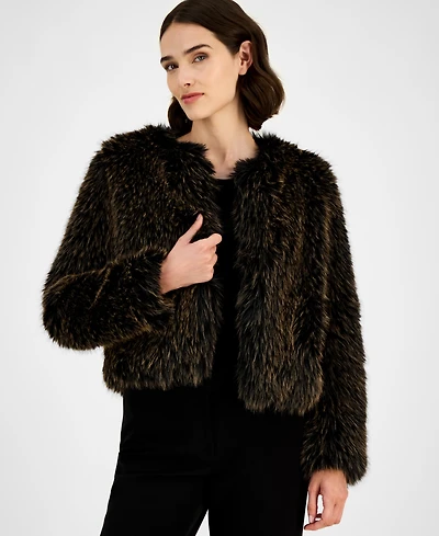 Anne Klein Petite Faux-Fur Cropped Open-Front Jacket
