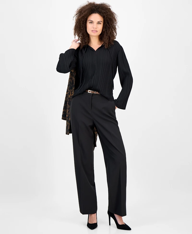 Anne Klein Women's Split-Neck Pleated Blouse