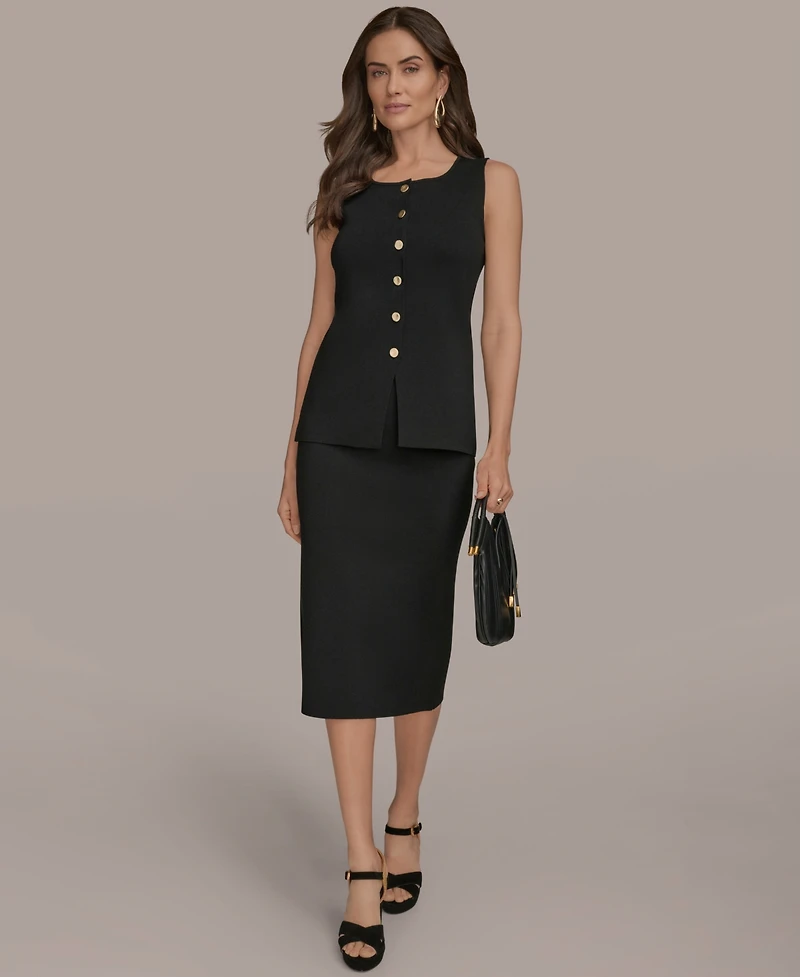 Donna Karan New York Women's Sleeveless Button-Front Sweater