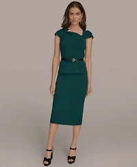 Donna Karan New York Womens Cap Sleeve Belted Sweater Pencil Skirt