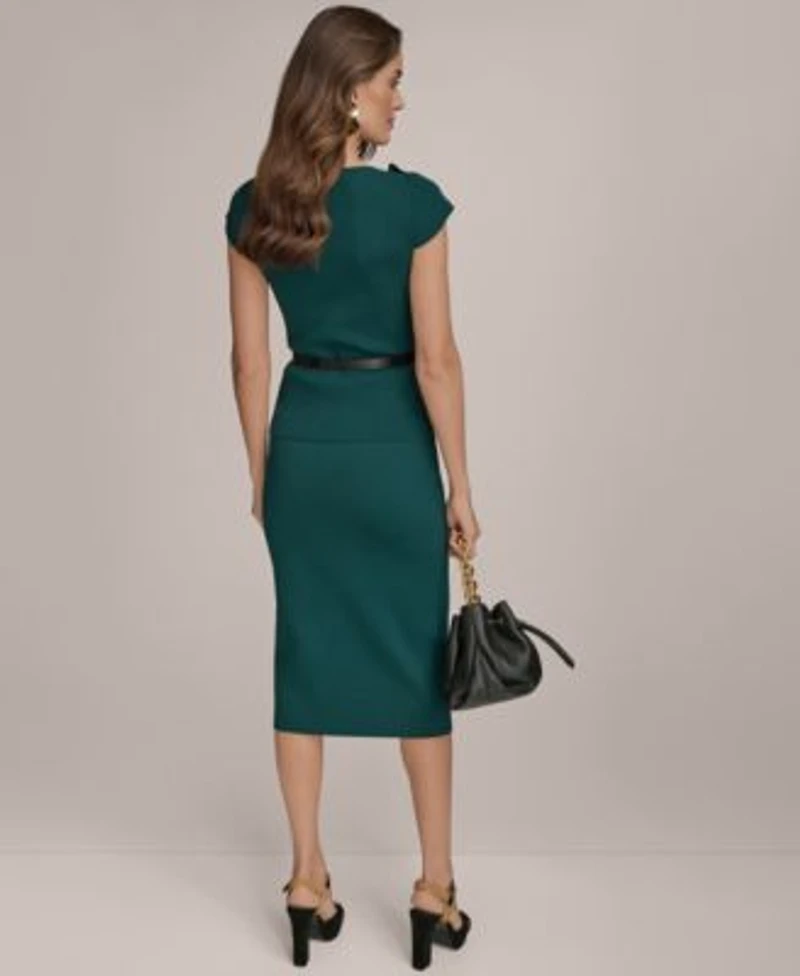 Donna Karan New York Womens Cap Sleeve Belted Sweater Pencil Skirt