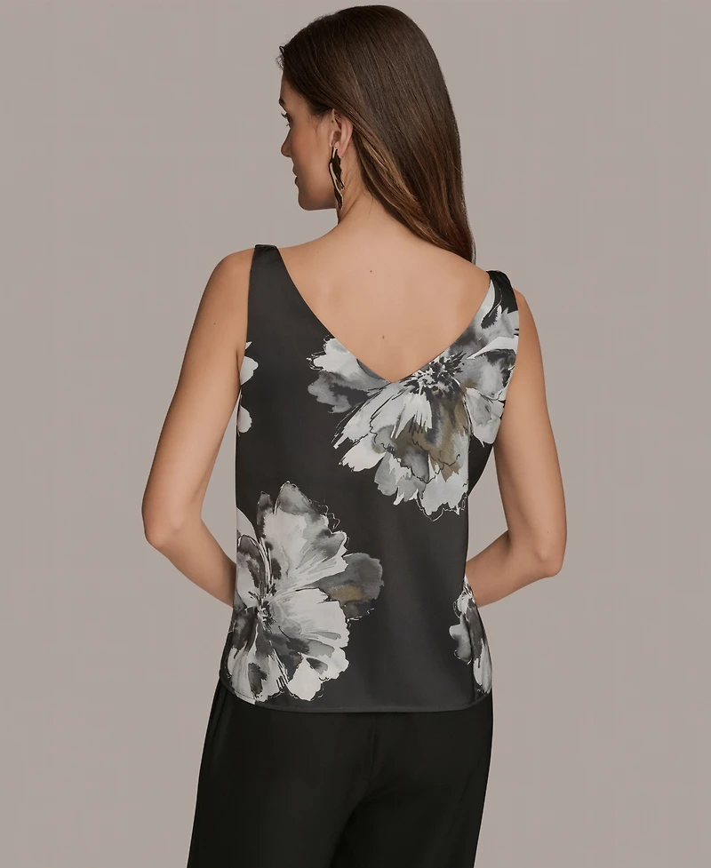 Donna Karan New York Women's Printed Cowlneck Satin Tank Top