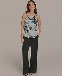 Donna Karan New York Women's Printed Cowlneck Satin Tank Top