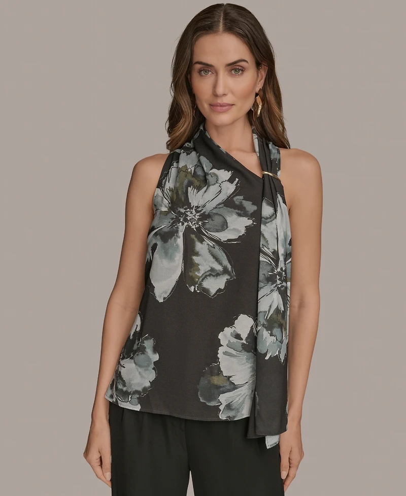 Donna Karan New York Women's Sleeveless Printed Scarf Top