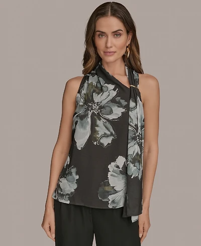 Donna Karan New York Women's Sleeveless Printed Scarf Top