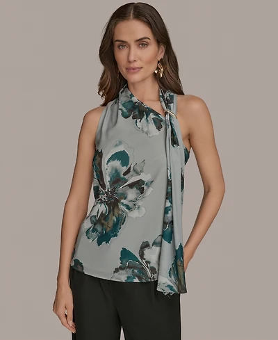 Donna Karan New York Women's Sleeveless Printed Scarf Top