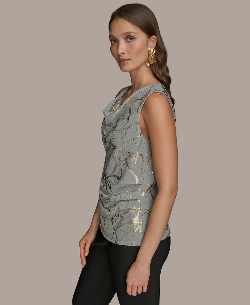 Donna Karan New York Women's Sleeveless Cowlneck Foil-Print Top