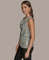 Donna Karan New York Women's Sleeveless Cowlneck Foil-Print Top