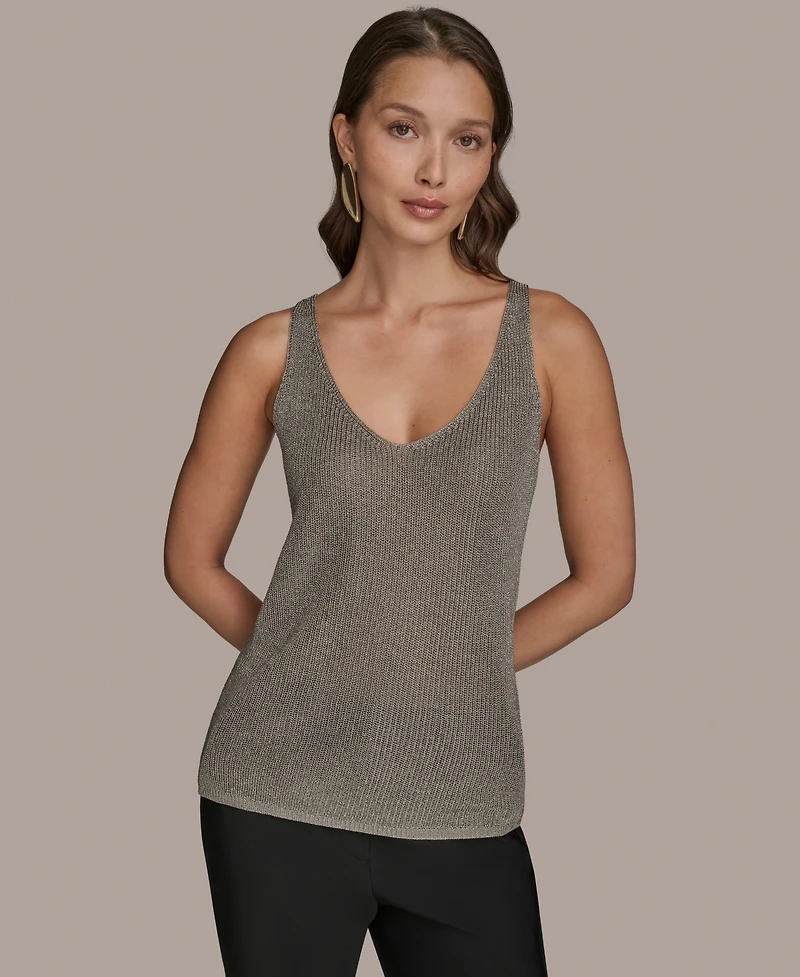 Donna Karan New York Women's Metallic V-Neck Sweater Shell