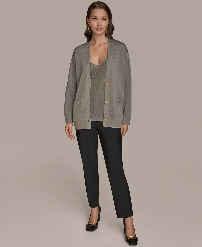 Donna Karan New York Women's Long-Sleeve Metallic Three-Button Cardigan Sweater