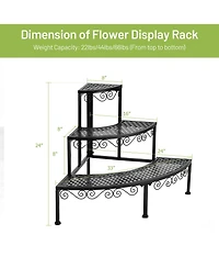 Fan-shaped 3-tier Pot Plant Stand, Stair-step Design to Accommodate More Greenery