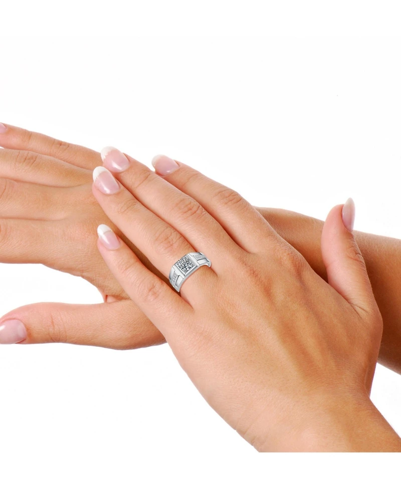 Rachel Glauber Men's Clear Cubic Zirconia with Side Cz Accents Geometric Adjustable Band Ring