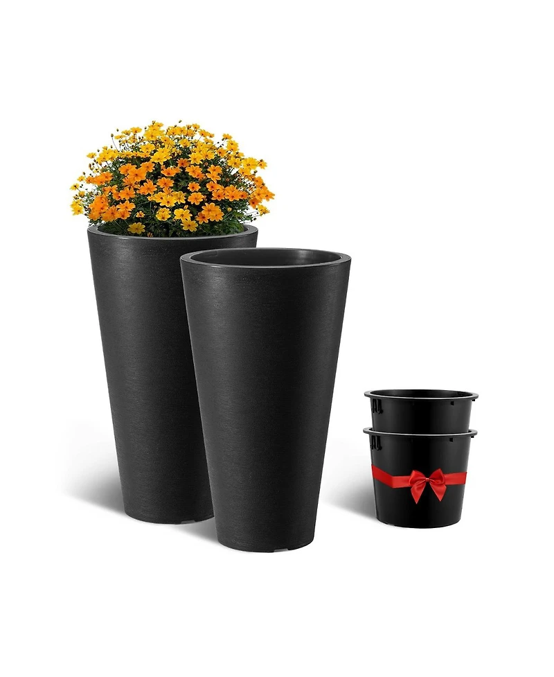 Slickblue Tall Planter Set of 2 Round Tapered Plant Pots for Outdoor Indoor