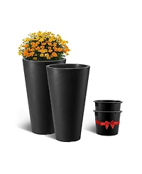 Slickblue Tall Planter Set of 2 Round Tapered Plant Pots for Outdoor Indoor