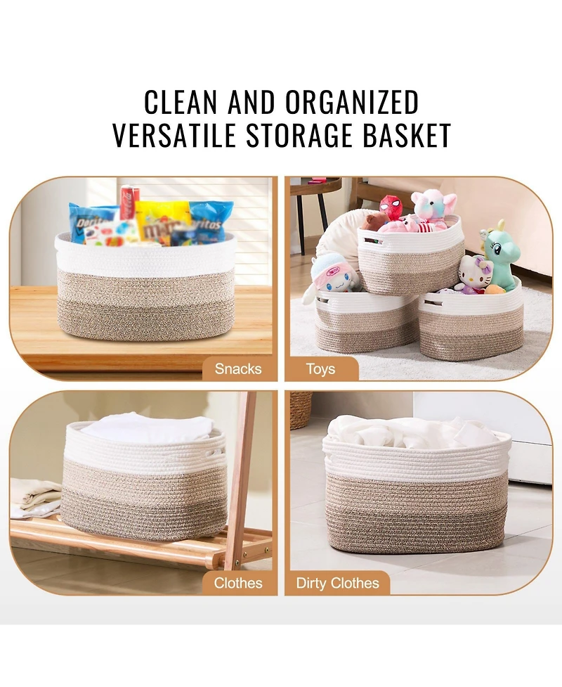 Slickblue Woven Cotton Rope Baskets 3 Pack for Organizing Closet Shelf or Kids Room