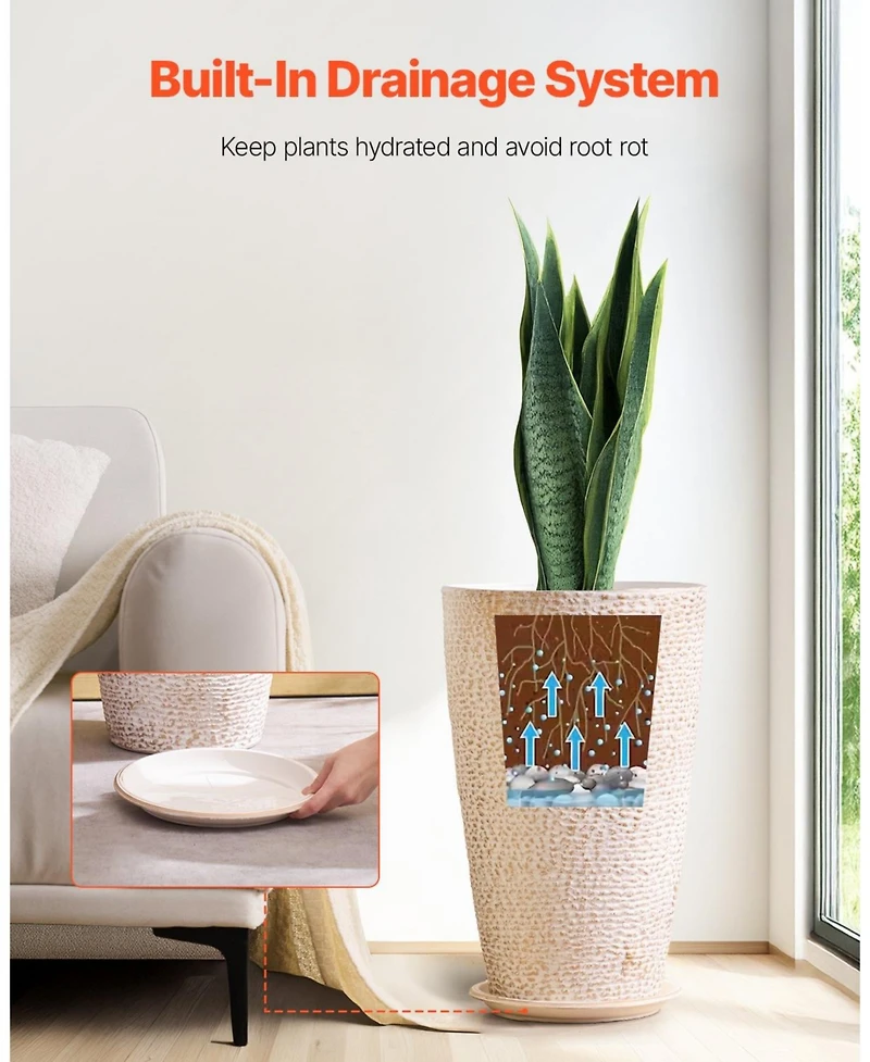 Slickblue Tall Round Tapered Plant Pots Set of 2 for Indoor and Outdoor Gardening