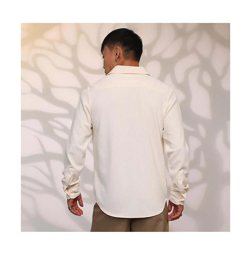 Campus Sutra Men's Pale Yellow Stripe-Creased Shirt