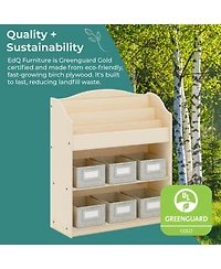 Guidecraft EdQ Book and Bin Browser - Natural: Children's Tall Wooden Bookshelf to Display Organize Kids' Books Playroom