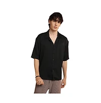 Campus Sutra Men's Onyx Black Solid Crinkle Oversized Shirt
