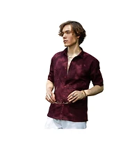 Campus Sutra Men's Wine Red Foliage-Tactile Shirt