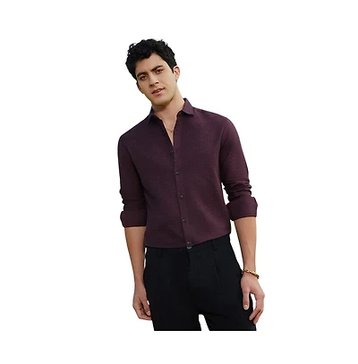 Campus Sutra Men's Wine Red Solid Cotton Shirt