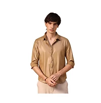 Campus Sutra Men's Camel Brown Solid Suede Shirt