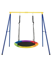 Gymax Boys 40'' Flying Saucer Tree Swing Extra Large Heavy Duty A-Frame Steel Swing Stand