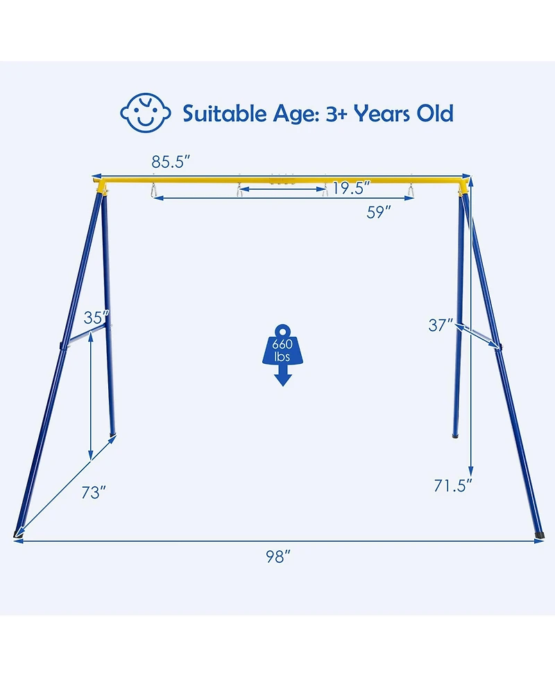 Gymax 660 Lbs Heavy-Duty Metal Swing Frame Extra Large Swing Stand for Kids and Adults
