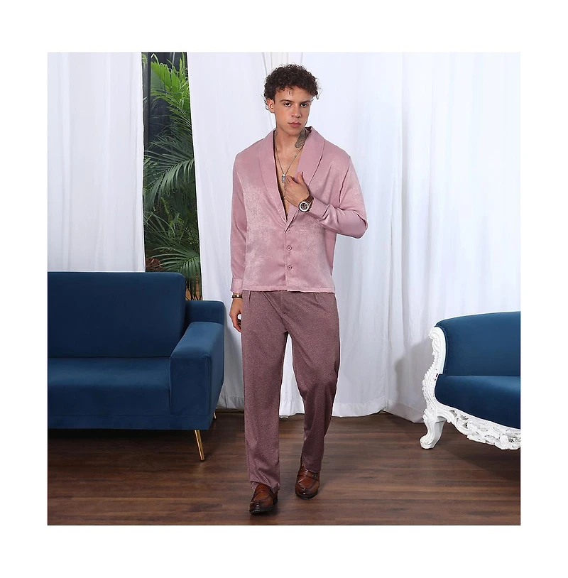 Campus Sutra Men's Flamingo Pink Shawl Collar Shirt