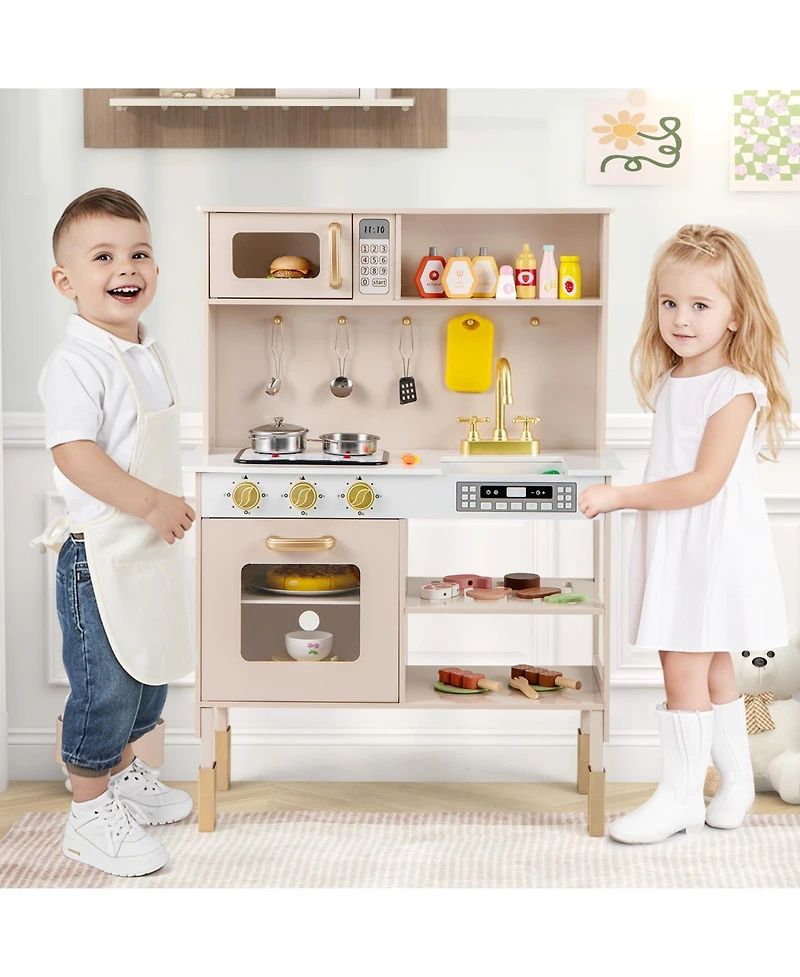 Play Kitchen Height Adjustable with Microwave and Lights and Sounds For Kids