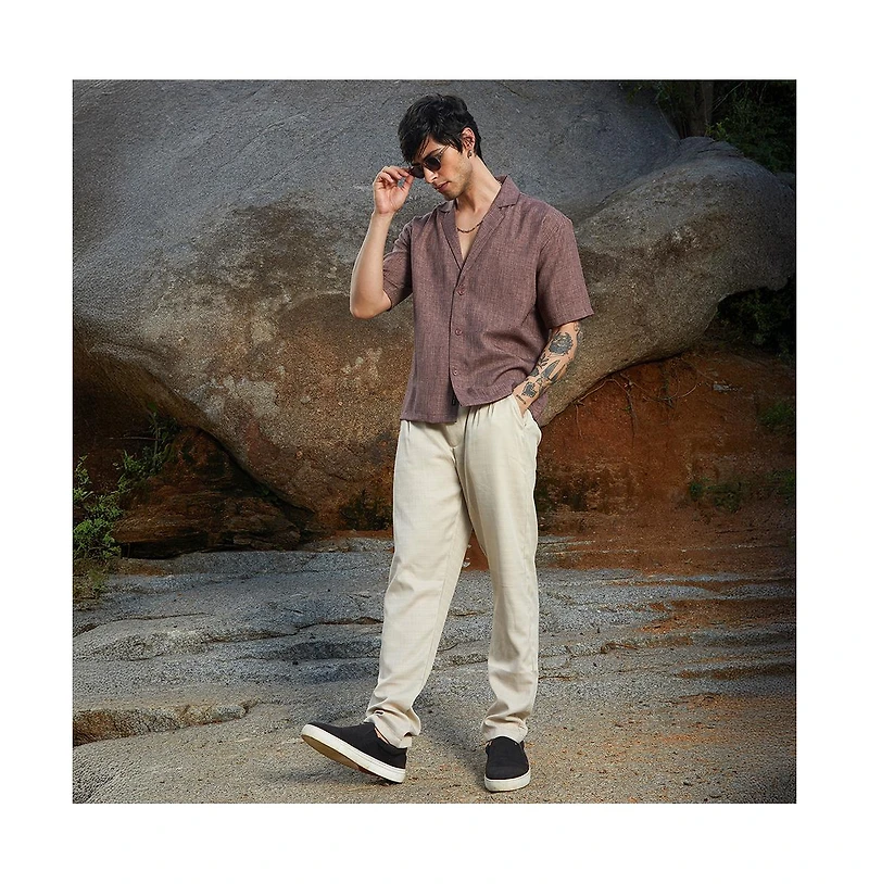 Campus Sutra Men's Brown Stone Heathered Korean Oversized Shirt