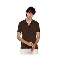 Campus Sutra Men's Taupe Brown Rhombus-Textured Knit Shirt