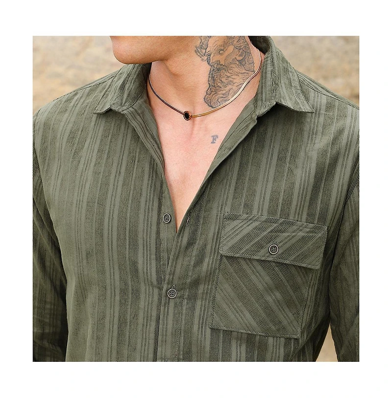 Campus Sutra Men's Fern Green Multitrack-Striped Shirt