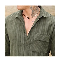 Campus Sutra Men's Fern Green Multitrack-Striped Shirt