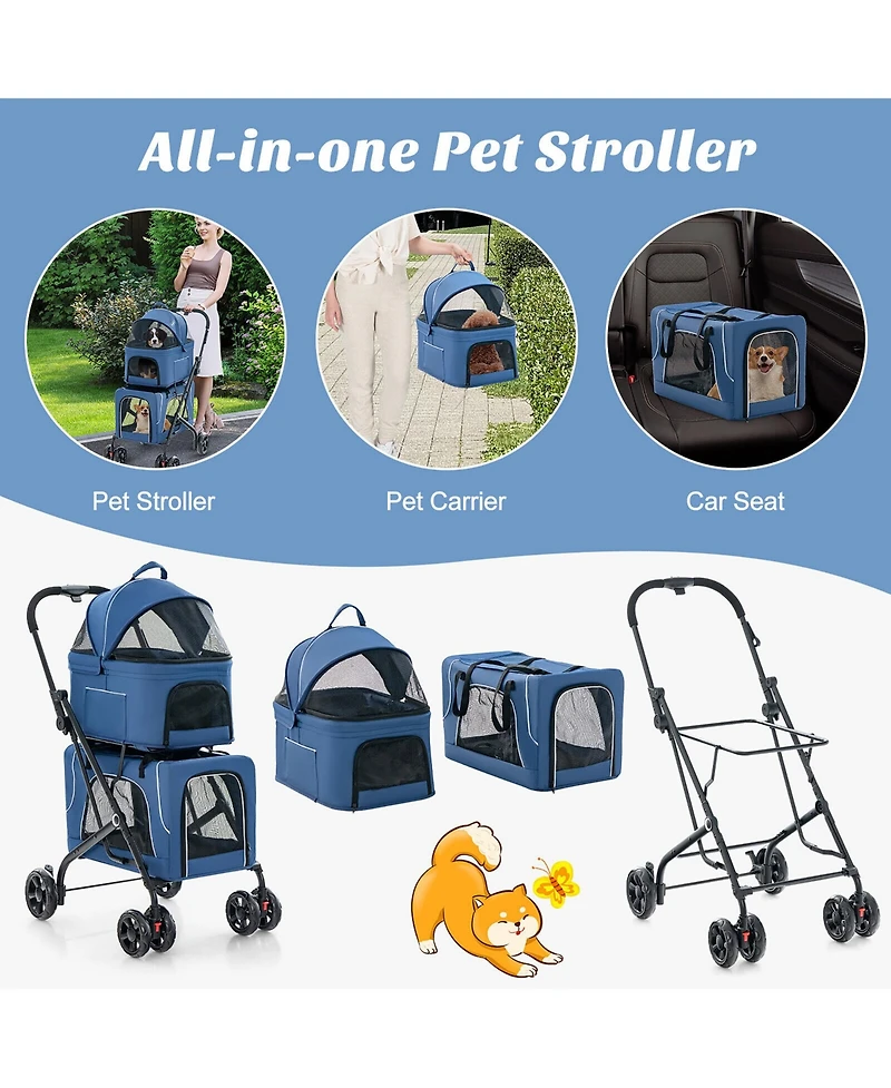 Gymax Double Pet Stroller for 2 Dogs or Cats w/ 2 Detachable Carriers Safety Belt