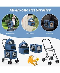 Gymax Double Pet Stroller for 2 Dogs or Cats w/ 2 Detachable Carriers Safety Belt