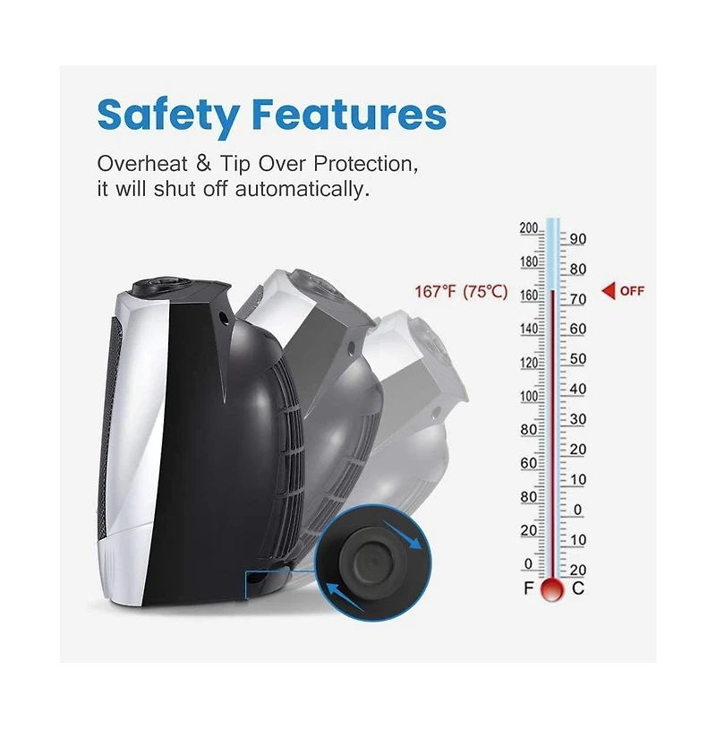 Zafro Portable Space Heater, 750W/1500W Ceramic Fan, Adjustable Thermostat, Energy-Efficient, Safe, Quiet, Quick Heating for Home & Office