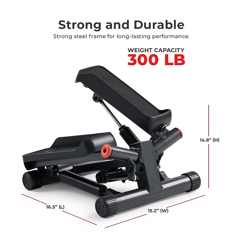 Sunny Health & Fitness Smart Twist Stepper with Resistance Bands, Free SunnyFit App via Bluetooth, 300 Lb Weight Capacity